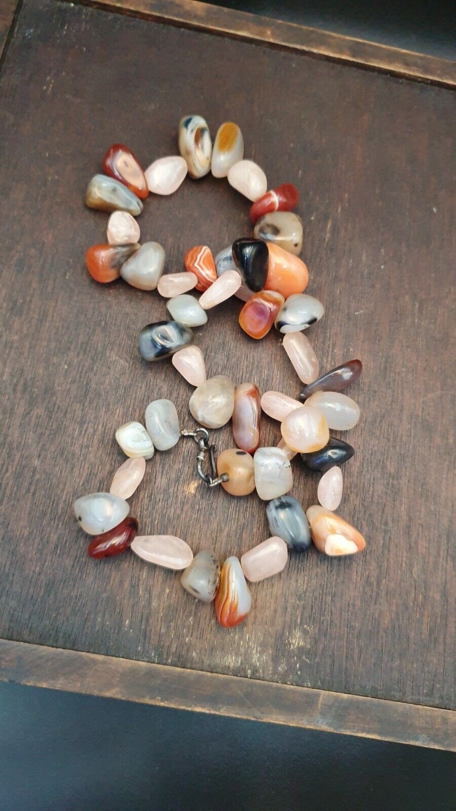 Tibetan Carnelian Agate Bead Necklace with Silver Lock