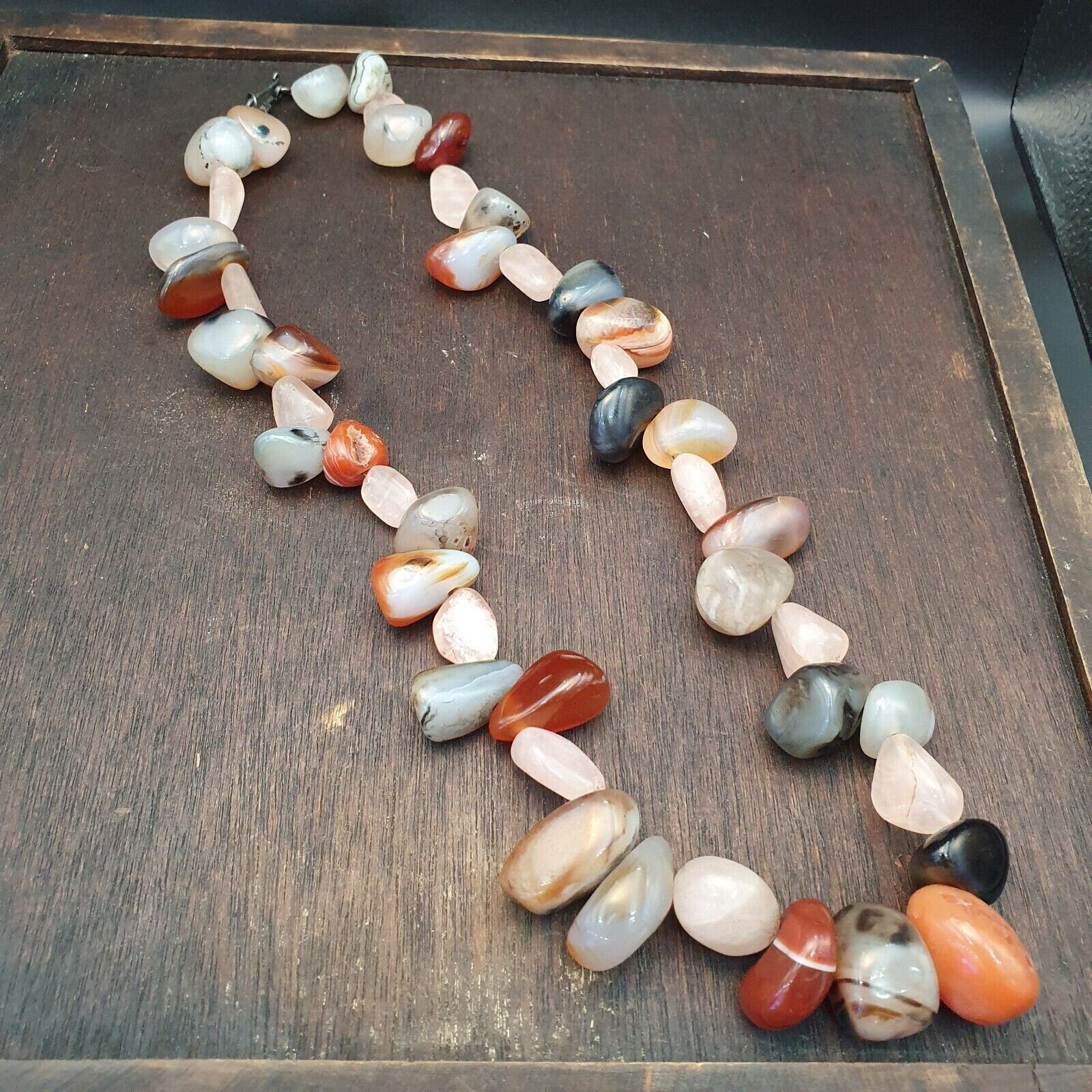 Tibetan Carnelian Agate Bead Necklace with Silver Lock