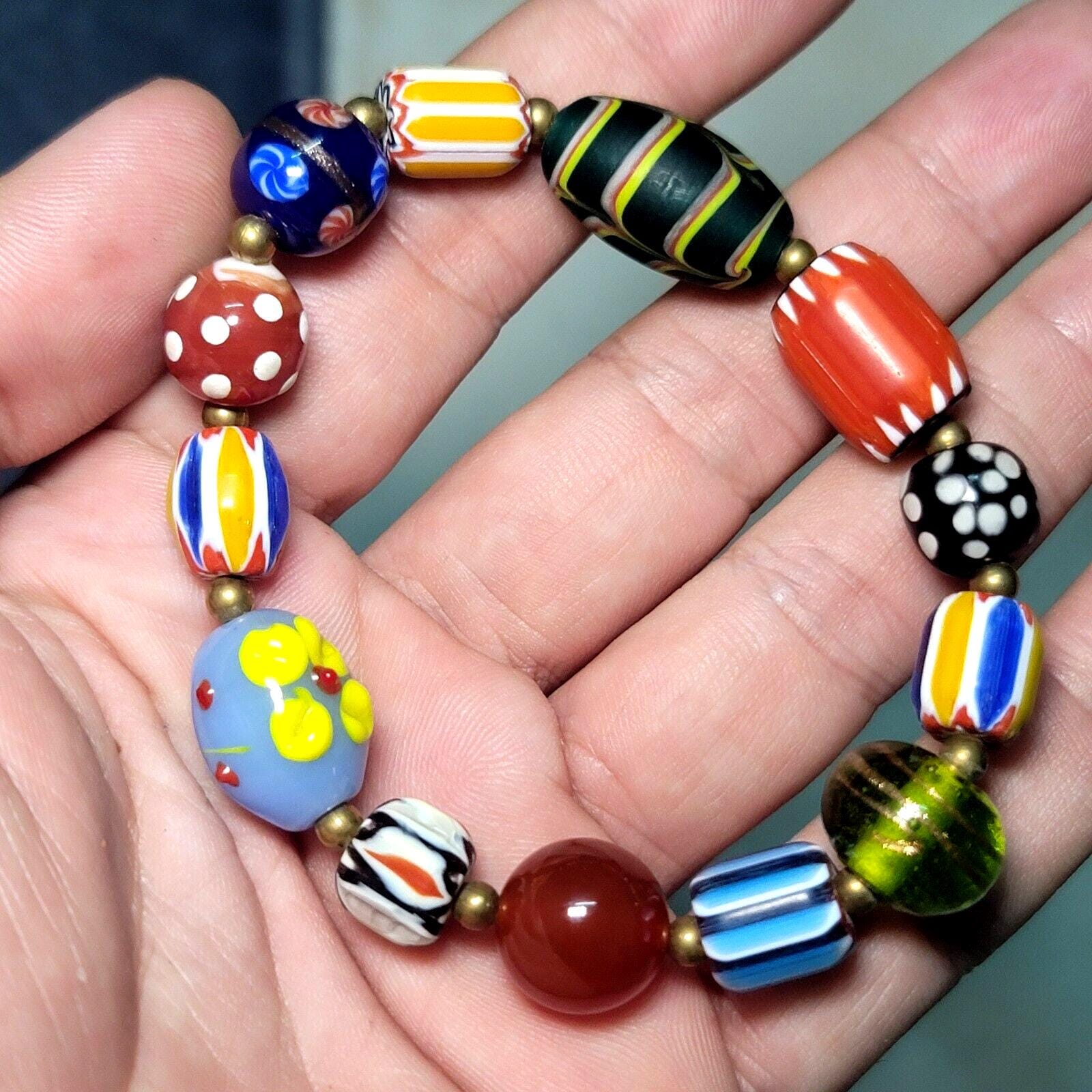 Vintage african venetian style glass beads bracelet #br6Gift