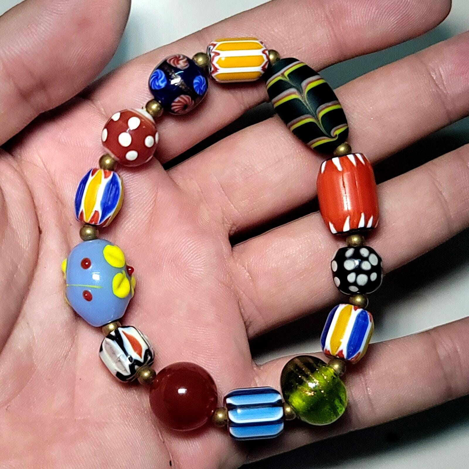 Vintage african venetian style glass beads bracelet #br6Gift