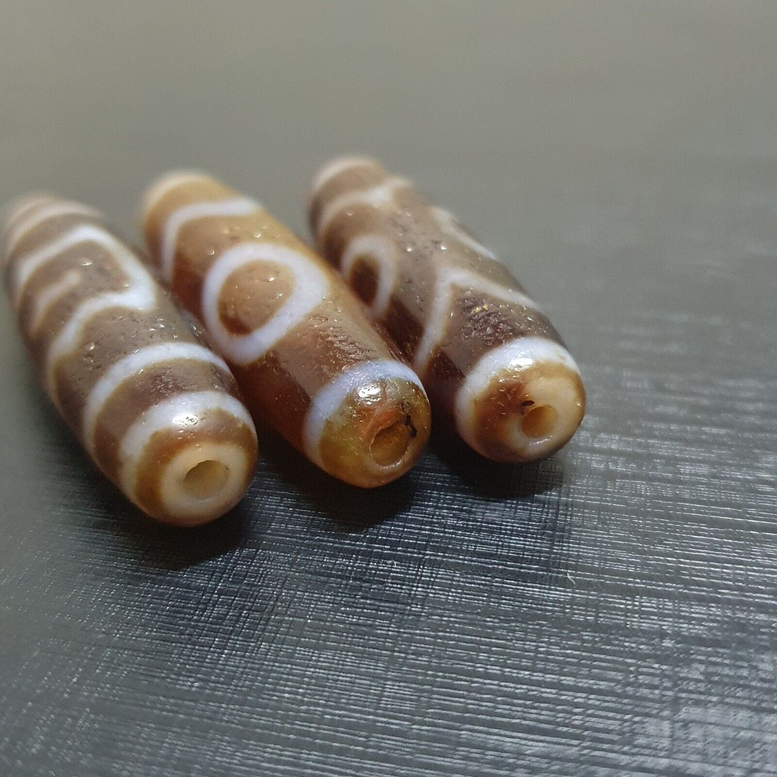 Lot 3 vintage tibetan unique pattern eyes agate stone dzi bead amulet