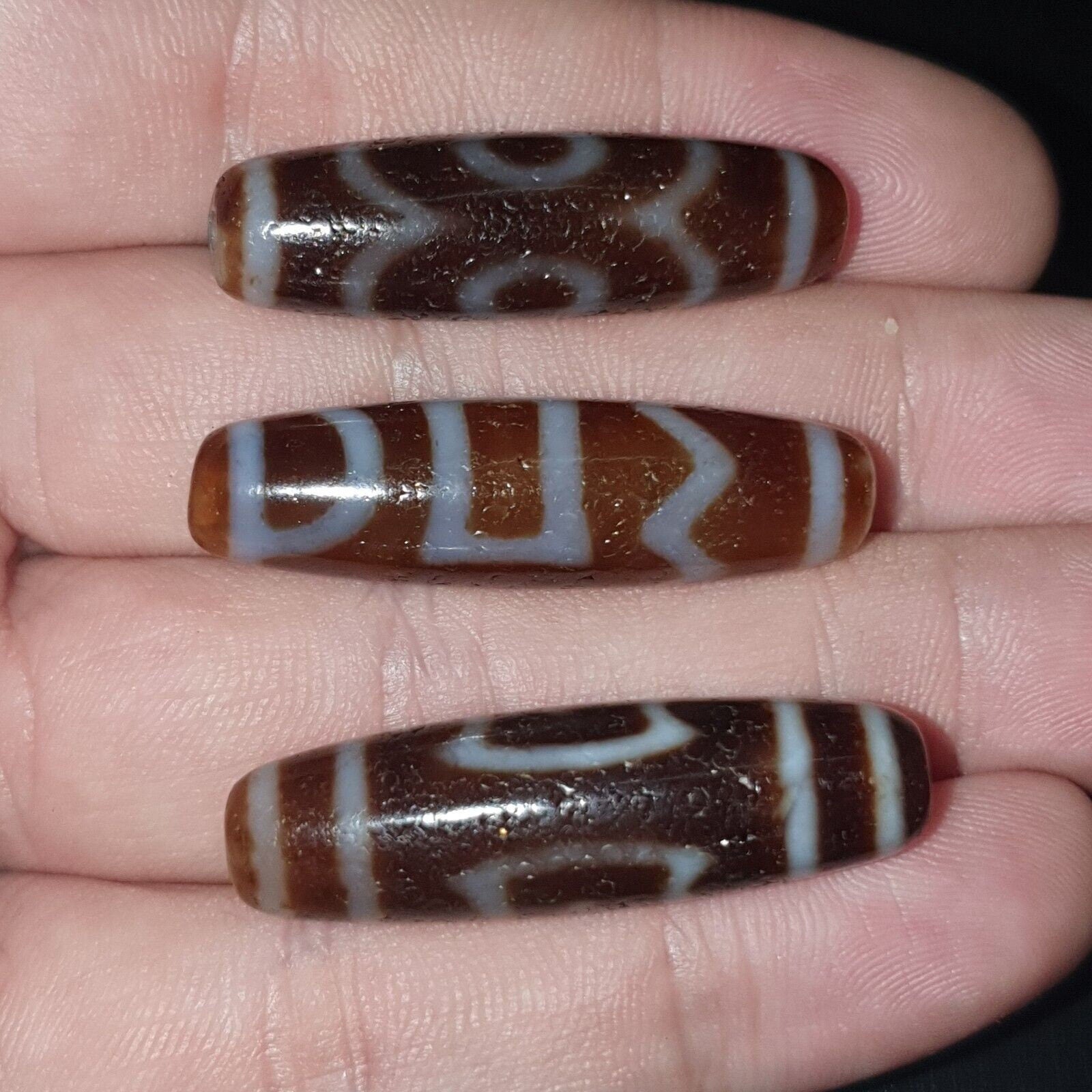 Lot 3 vintage tibetan unique pattern eyes agate stone dzi bead amulet