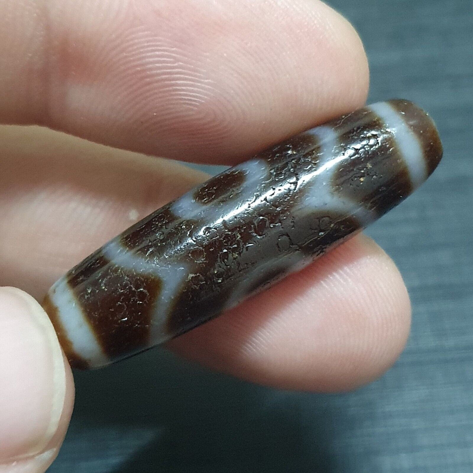 Lot 3 vintage tibetan unique pattern eyes agate stone dzi bead amulet