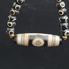 Vintage antique agate 3 eye bead tibet himalayan dzi pendant necklace