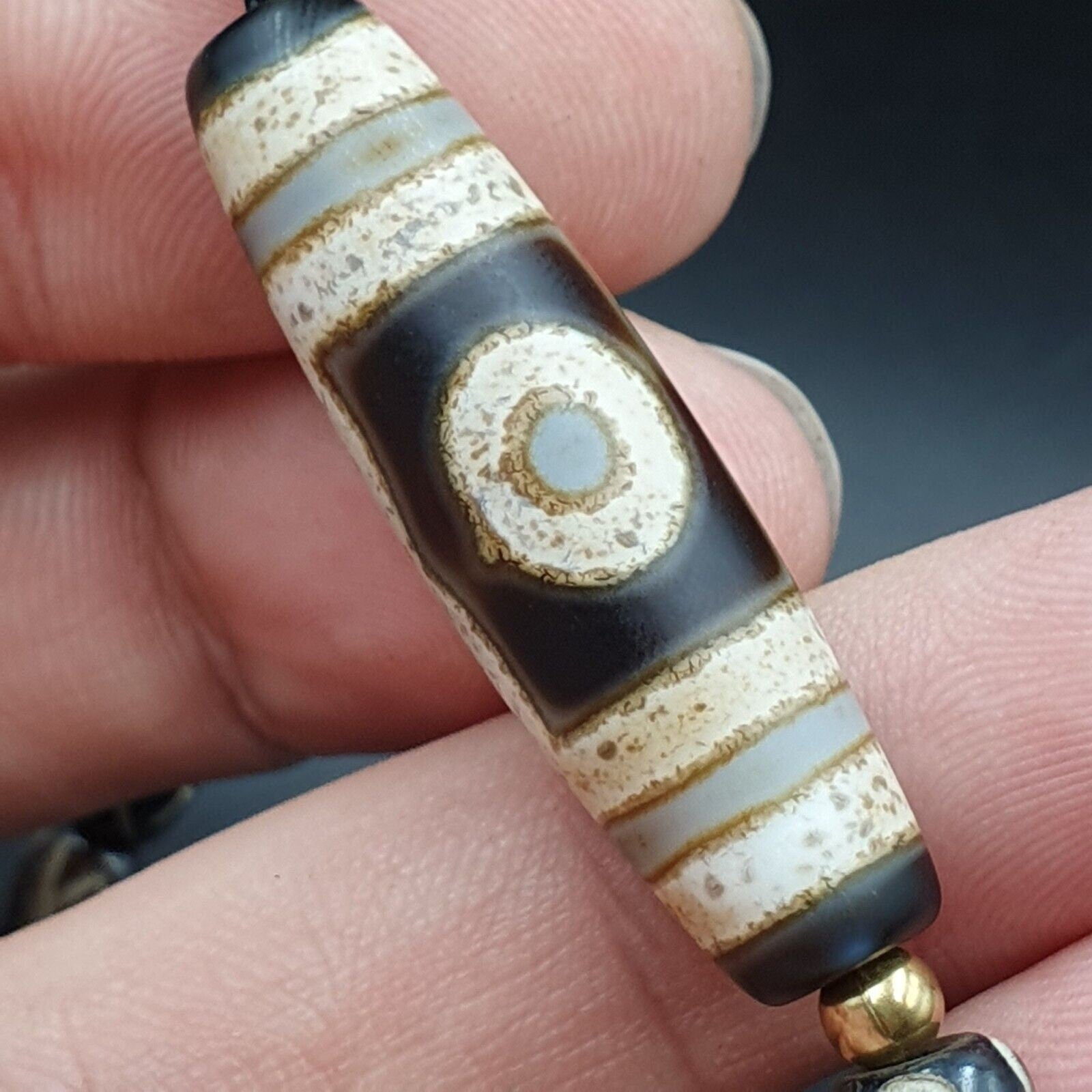 Vintage antique agate 3 eye bead tibet himalayan dzi pendant necklace