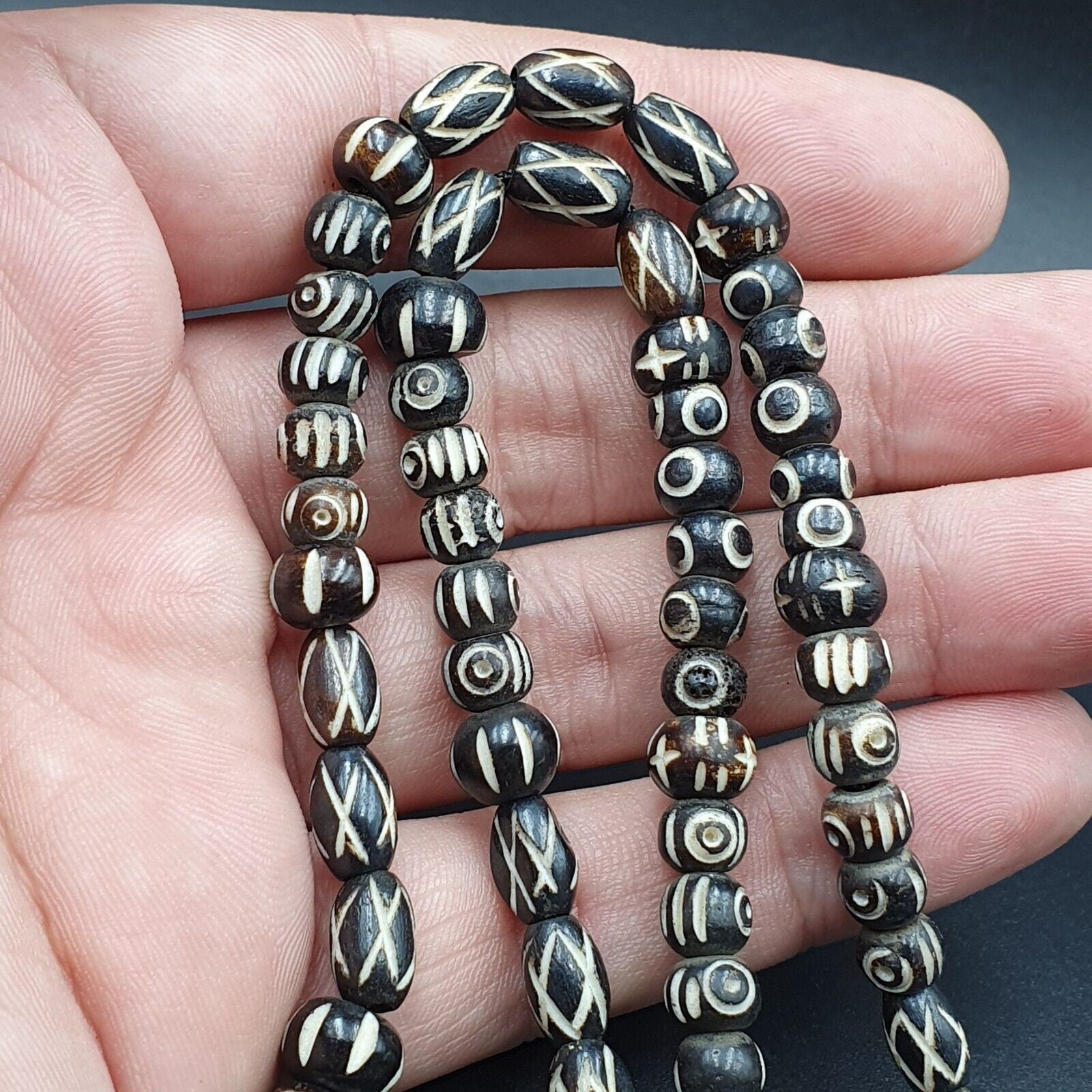 Vintage antique agate 3 eye bead tibet himalayan dzi pendant necklace