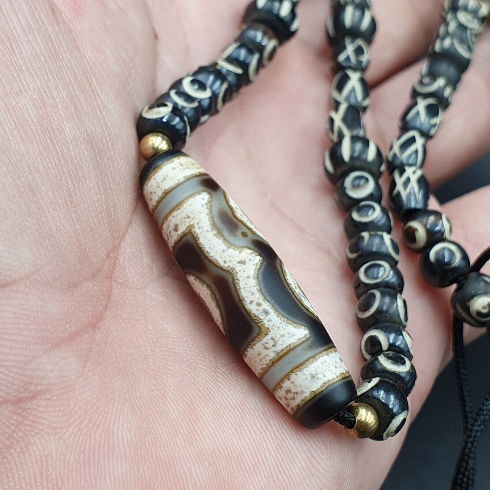 Vintage antique agate 3 eye bead tibet himalayan dzi pendant necklace