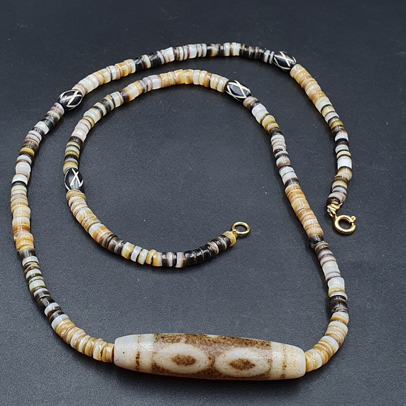 Vintage antique agate bead tibet himalayan dzi pendant necklace