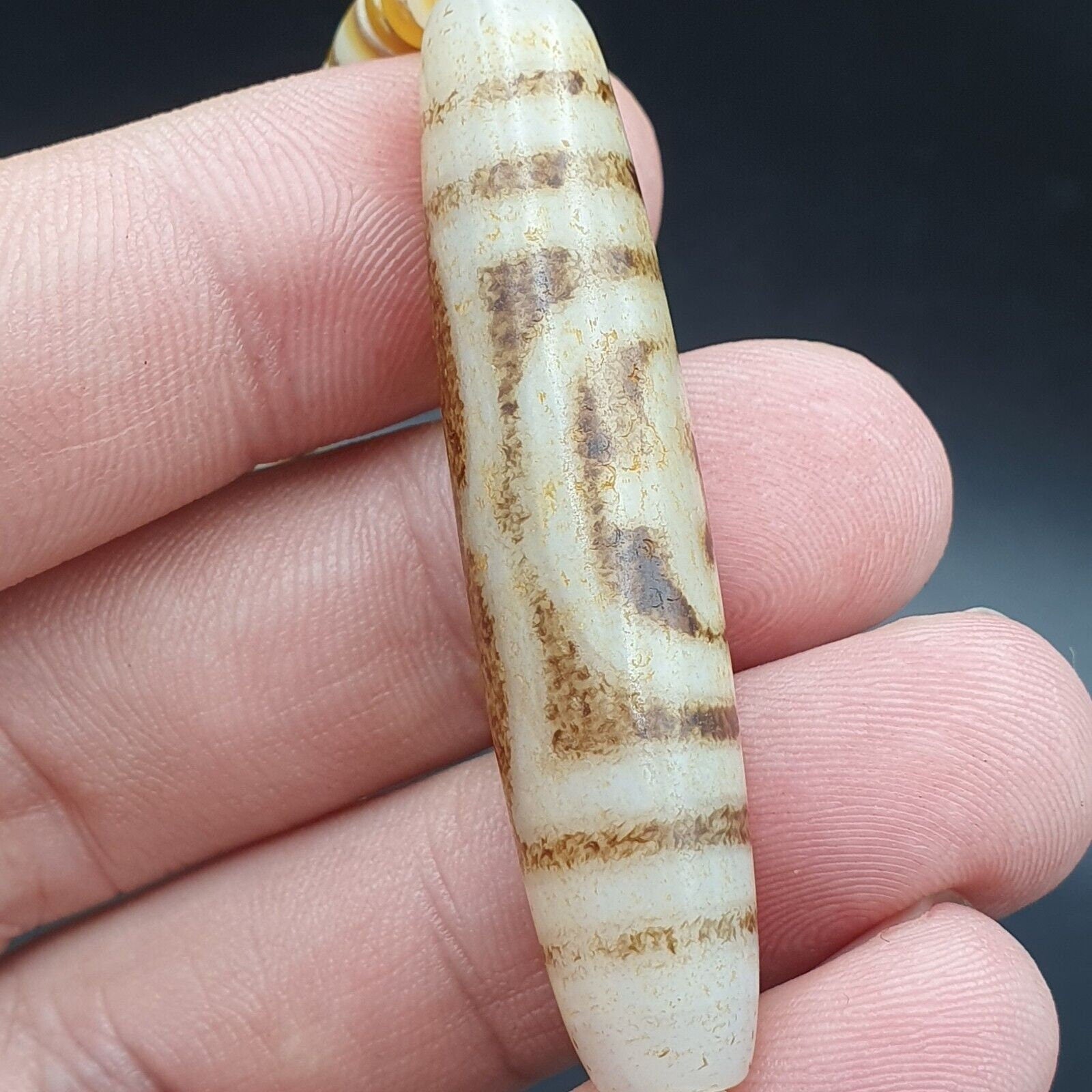 Vintage antique agate bead tibet himalayan dzi pendant necklace