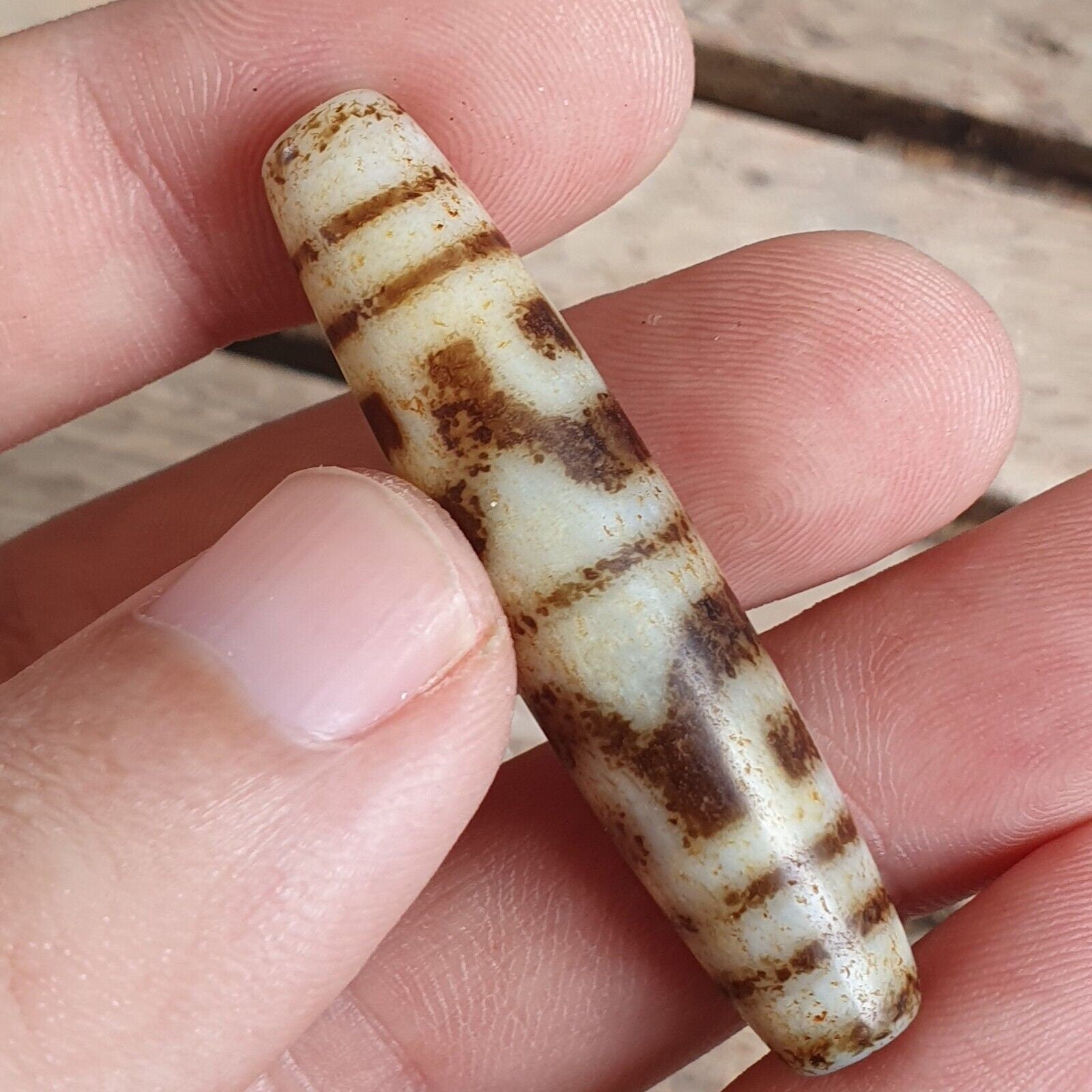 T36- himalayan tibetan dzi 6 eyes triple lines spiritual amulet mala bead