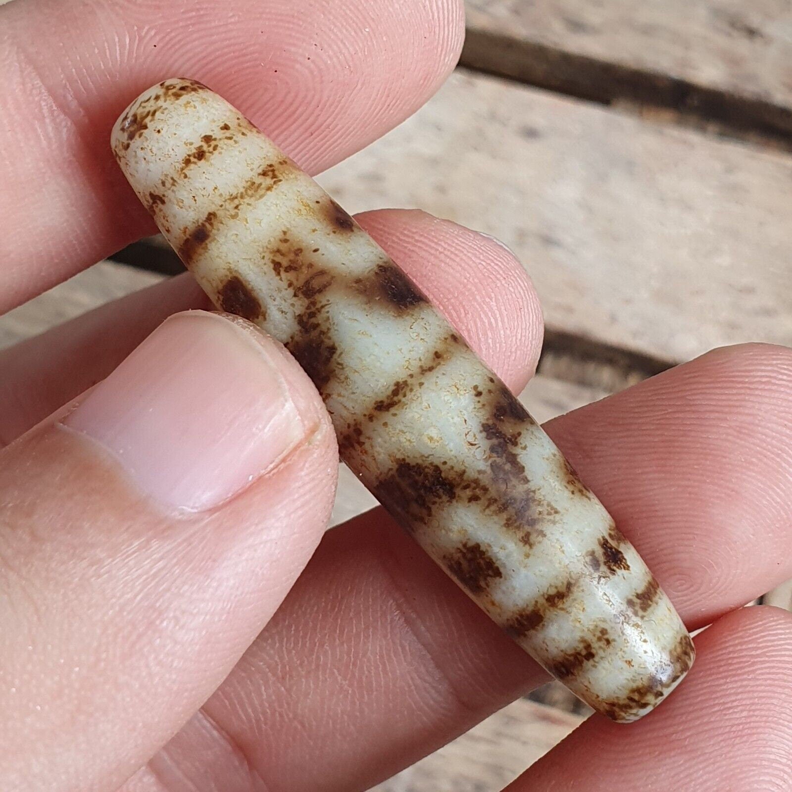 T36- himalayan tibetan dzi 6 eyes triple lines spiritual amulet mala bead