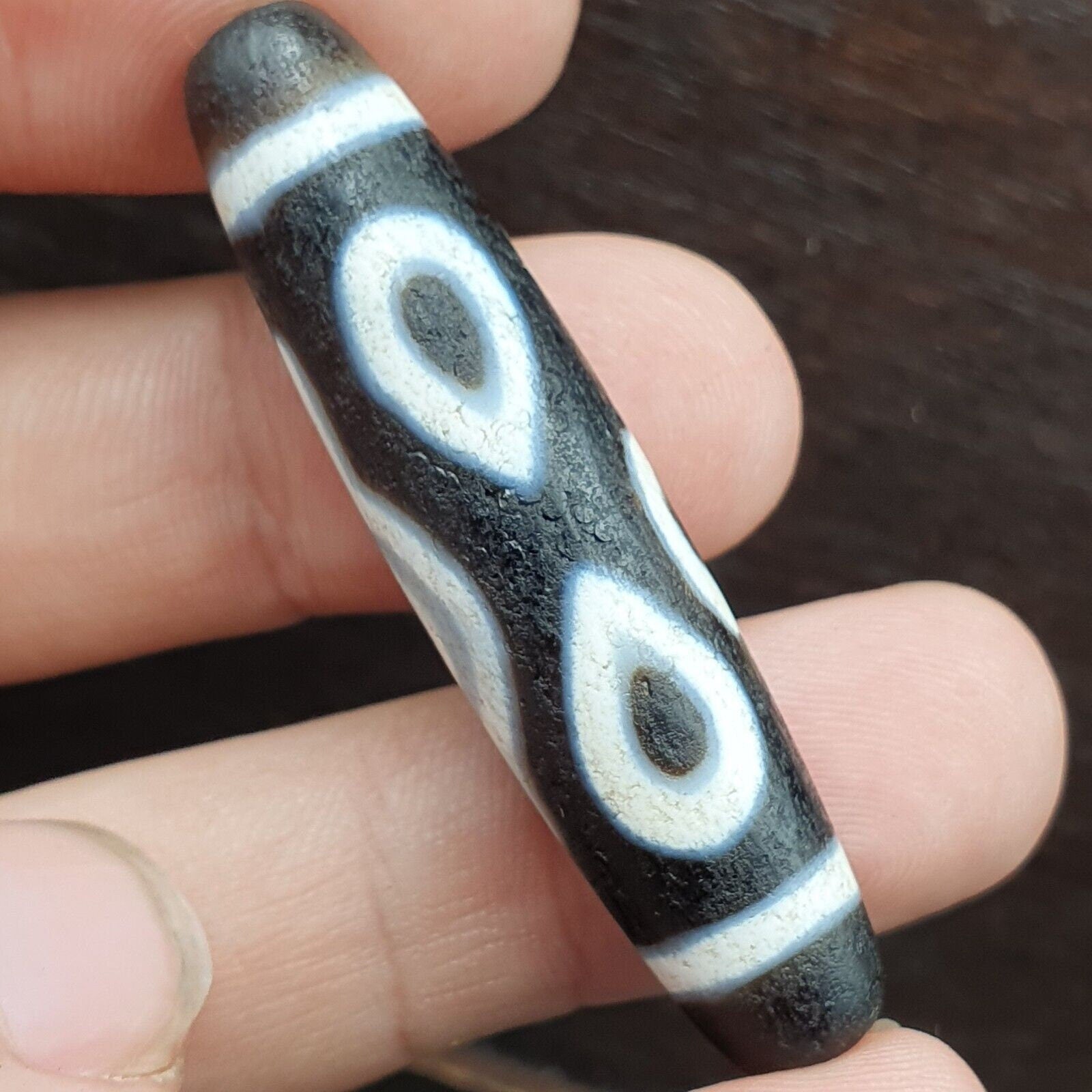 Tibetan 4 eyes antique dzi bead old amulet agate rare pattern tibet gzi pendant