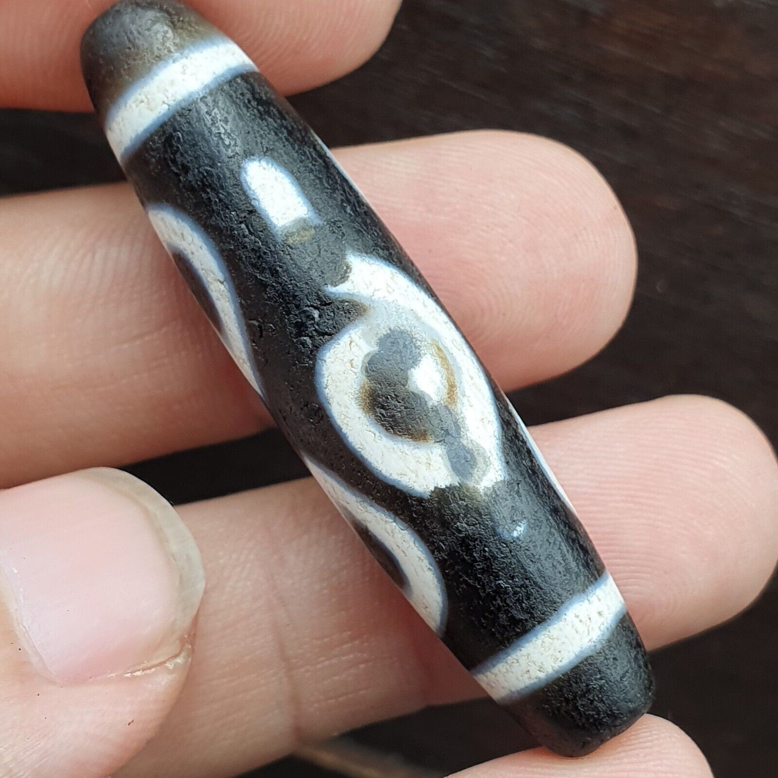 Tibetan 4 eyes antique dzi bead old amulet agate rare pattern tibet gzi pendant