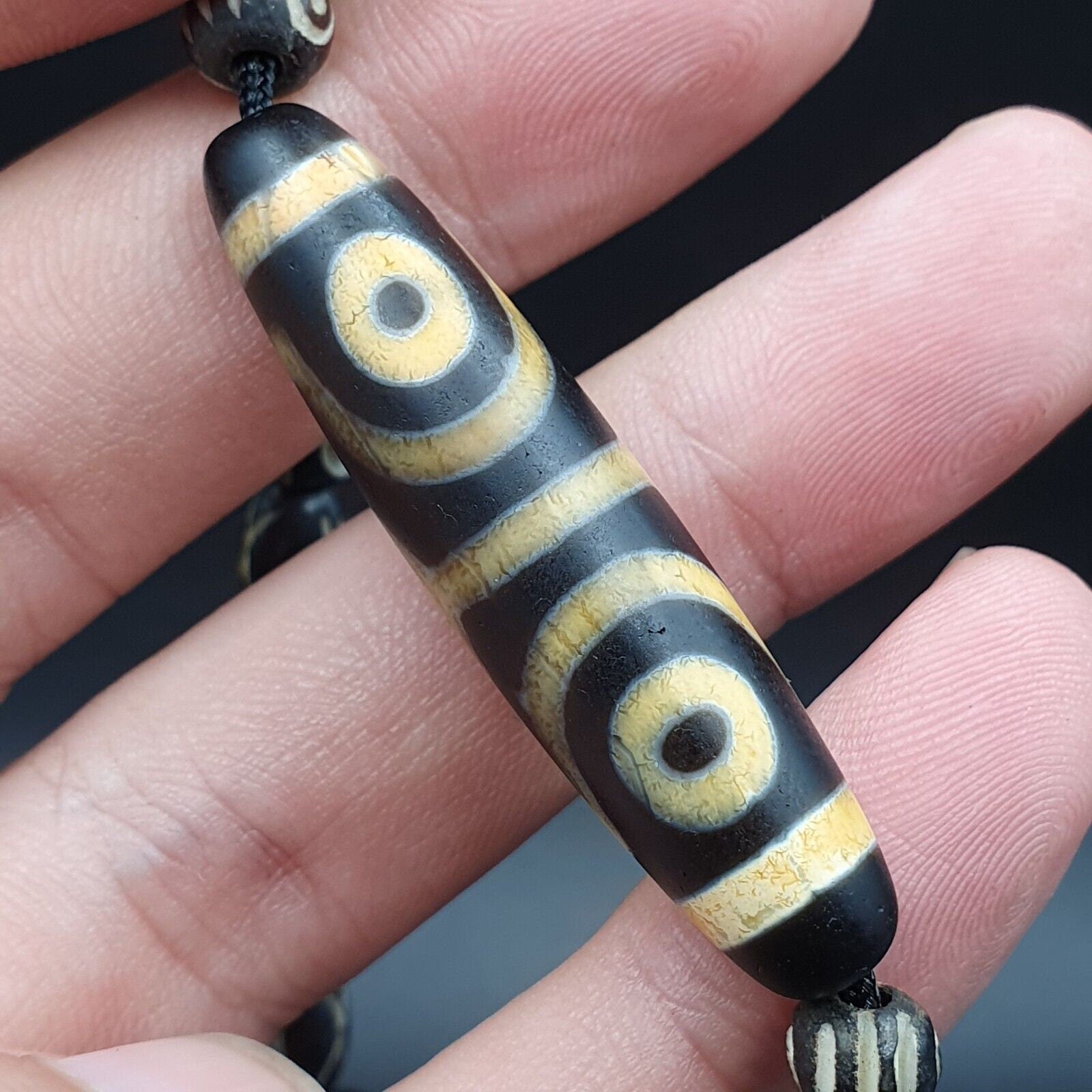 Vintage antique agate 4 eye bead tibet himalayan dzi pendant necklace