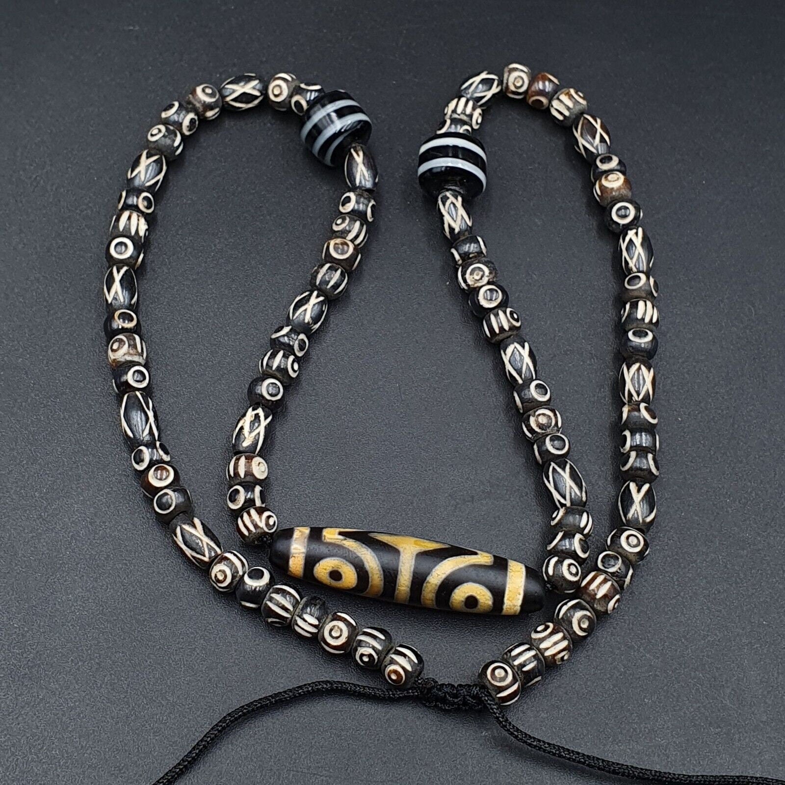 Vintage antique agate 4 eye bead tibet himalayan dzi pendant necklace