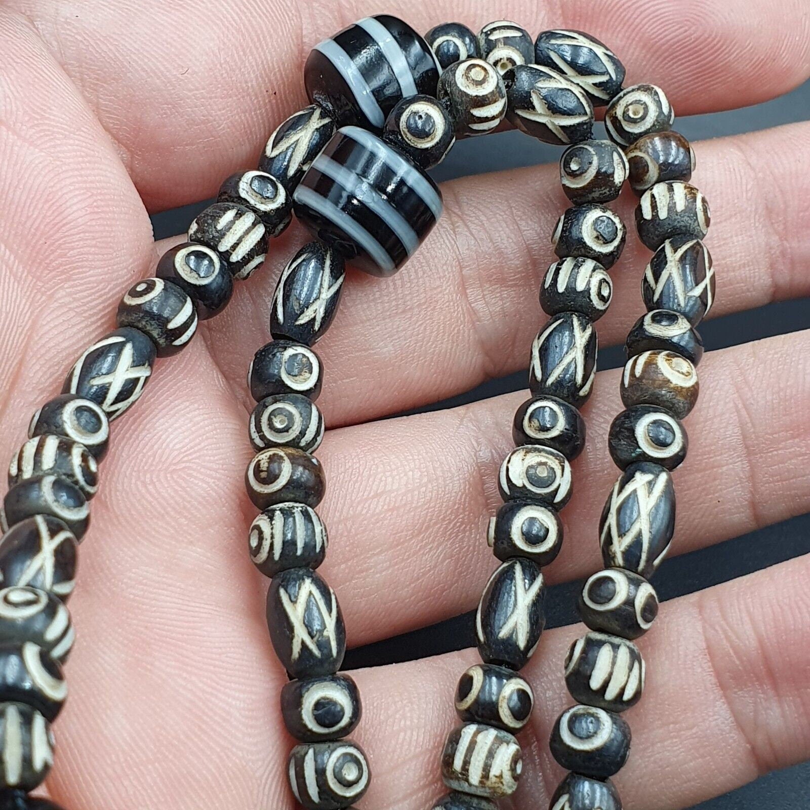 Vintage antique agate 4 eye bead tibet himalayan dzi pendant necklace