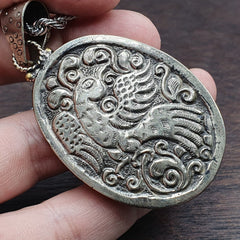 Big men's vintage natural blue fire carving labradorite owl figurine necklace 3