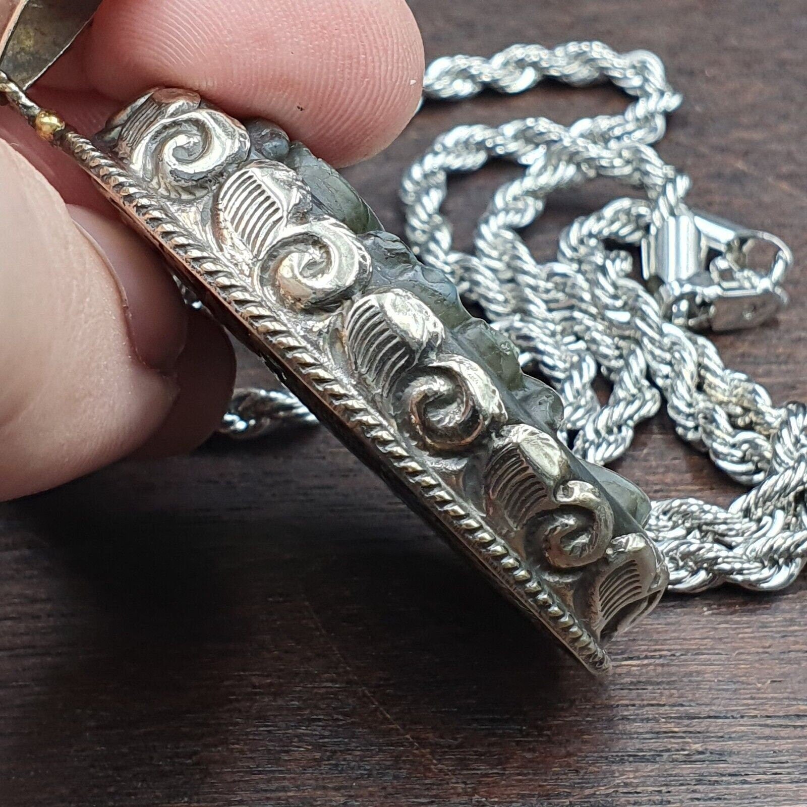 Big men's vintage natural blue fire carving labradorite owl figurine necklace 1