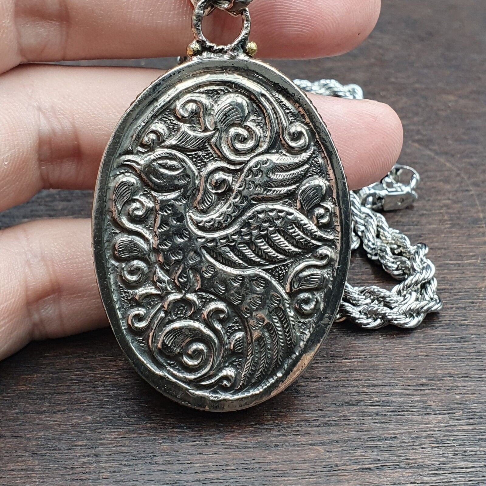 Big men's vintage natural blue fire carving labradorite owl figurine necklace 1