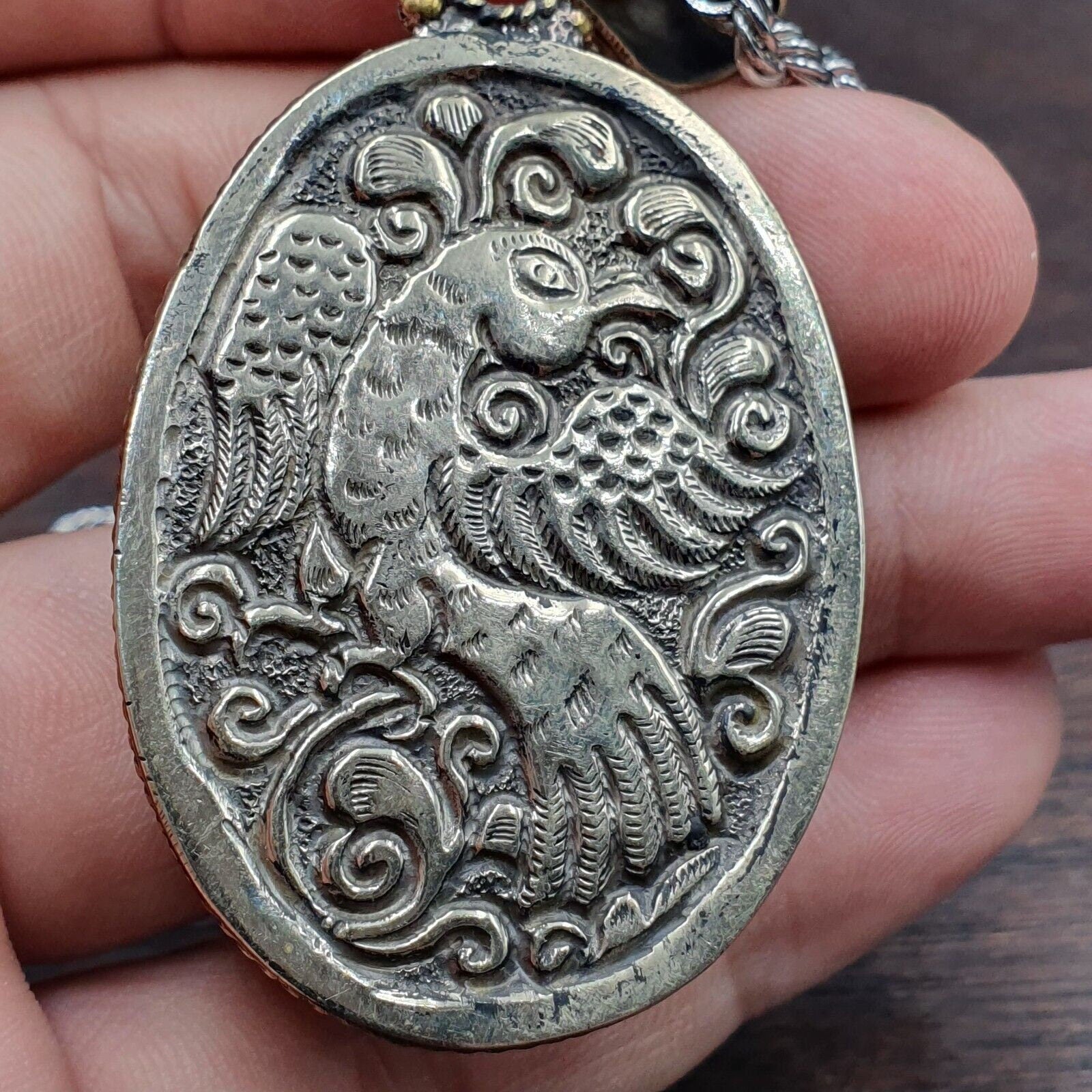 Big men's vintage natural blue fire carving labradorite owl figurine necklace 3