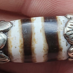 Rare 3 stripes tibetan silver nepalese agate bead dzi pendant necklace