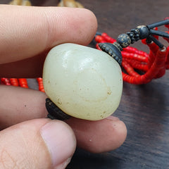 Antique agate, venetian red white heart trade beads antique silver necklace.