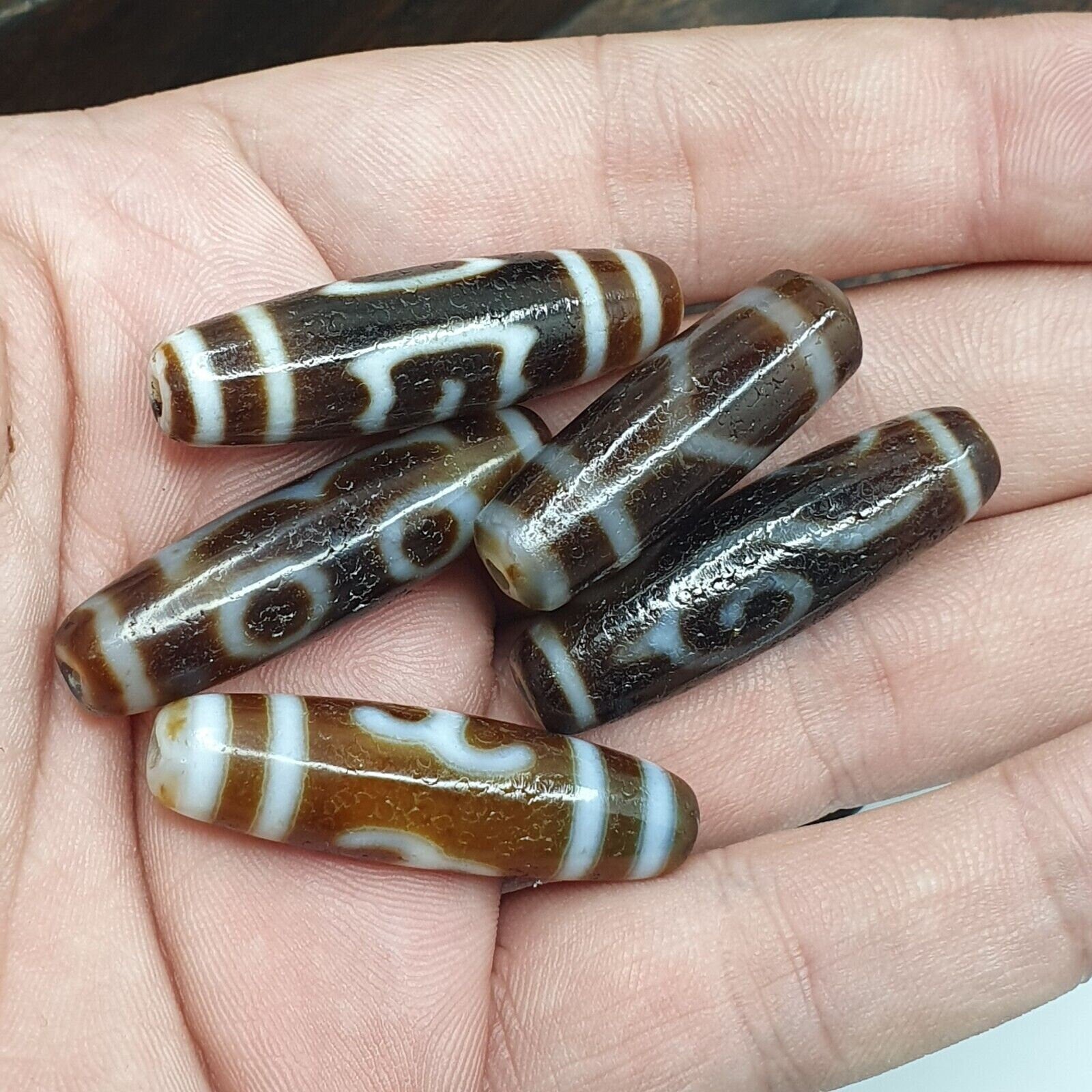 Lot 5 tibetan unique patterns eyes agate stone dzi bead amulet l5p