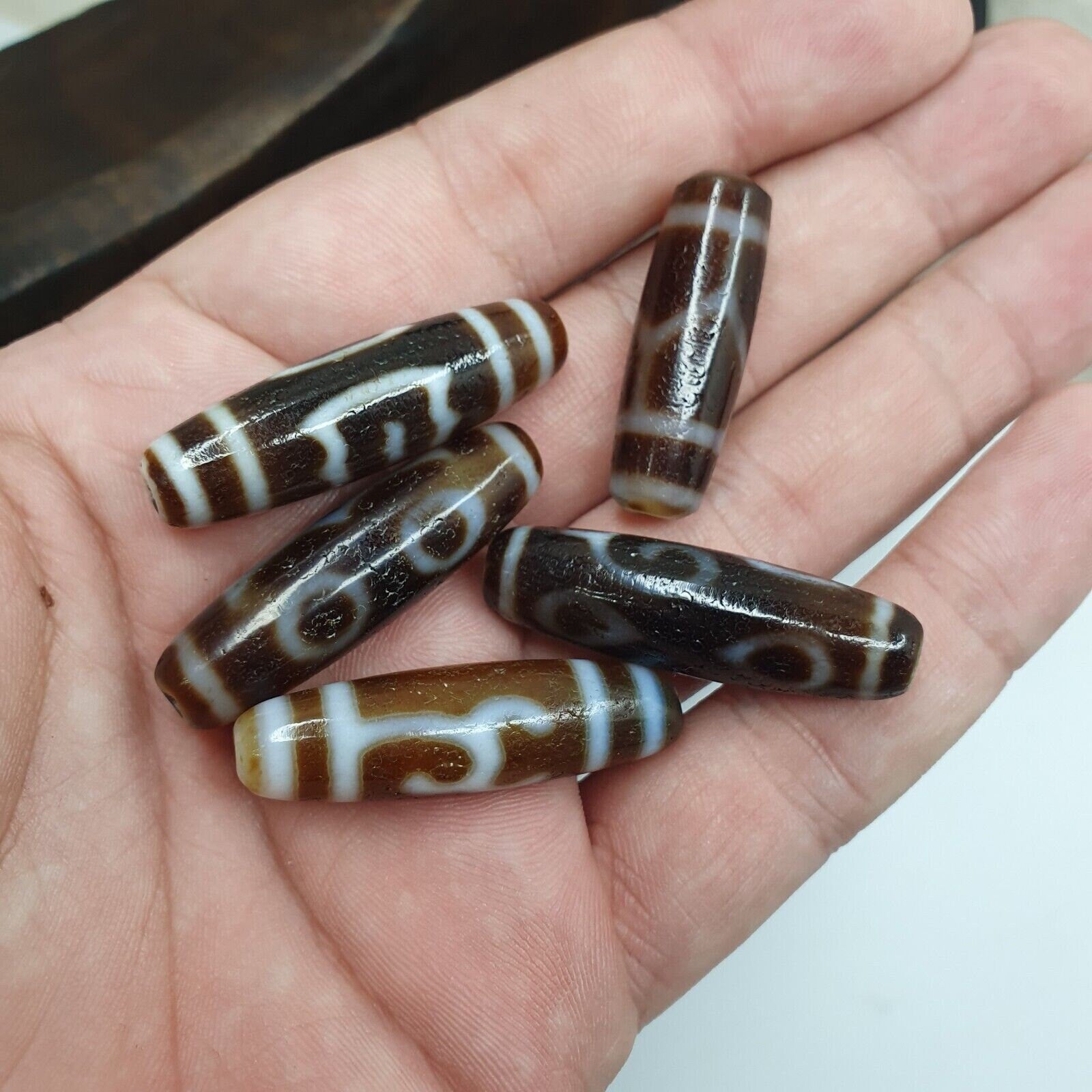 Lot 5 tibetan unique patterns eyes agate stone dzi bead amulet l5p