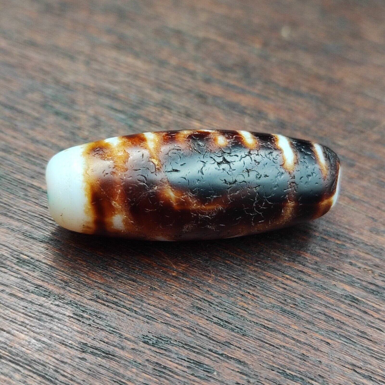 Rusted antique himalayan indo tibetan white agate dzi bead amulet  #3-5