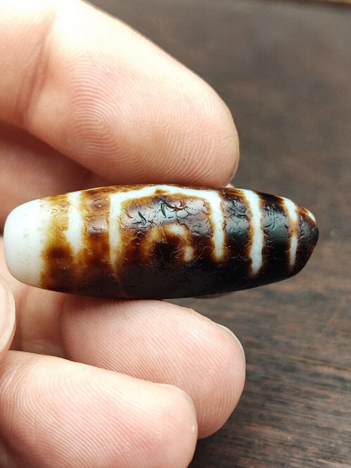 Rusted antique himalayan indo tibetan white agate dzi bead amulet  #3-5