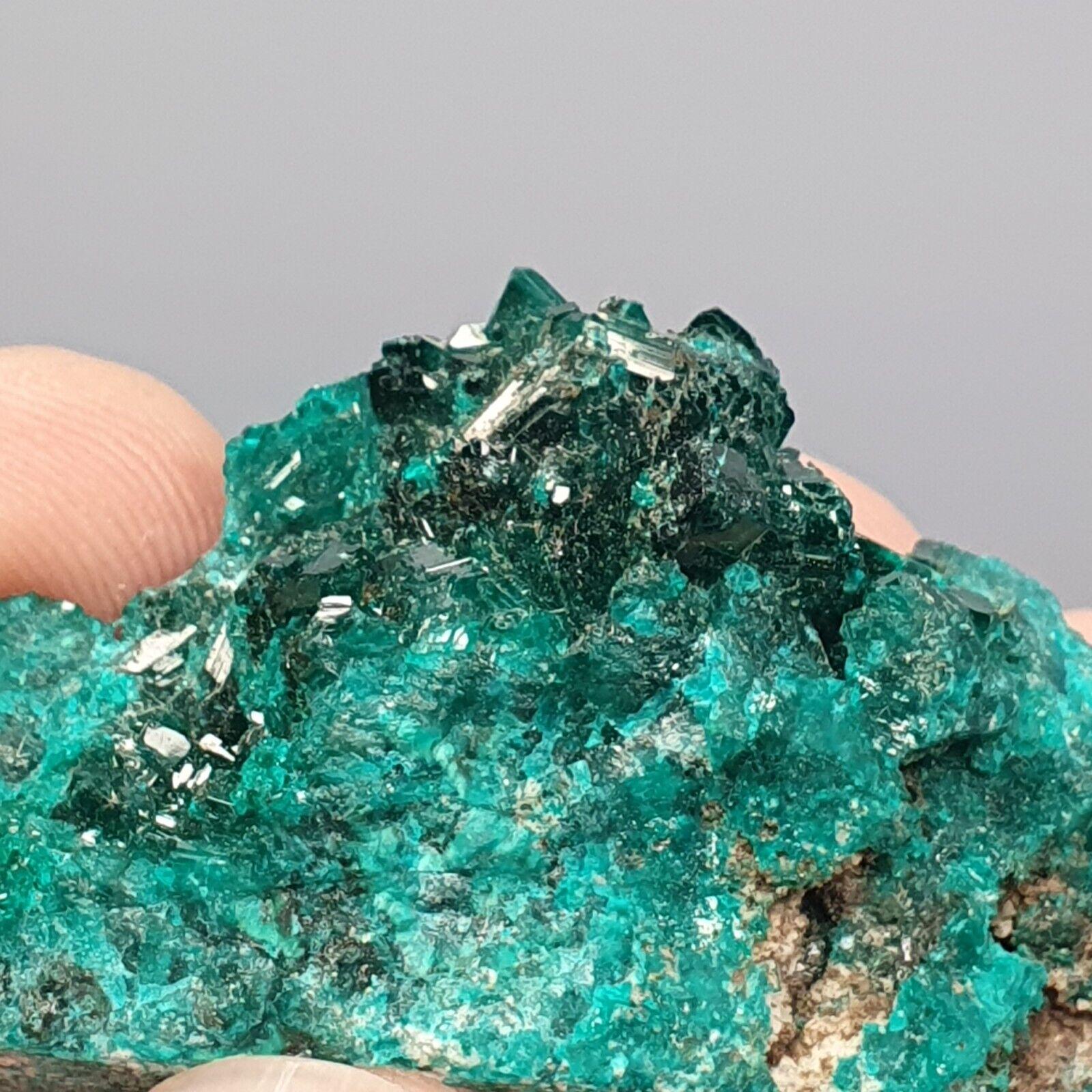 Green Dioptase Crystal Specimen: Congo Druzy Crystals, 140 Carats
