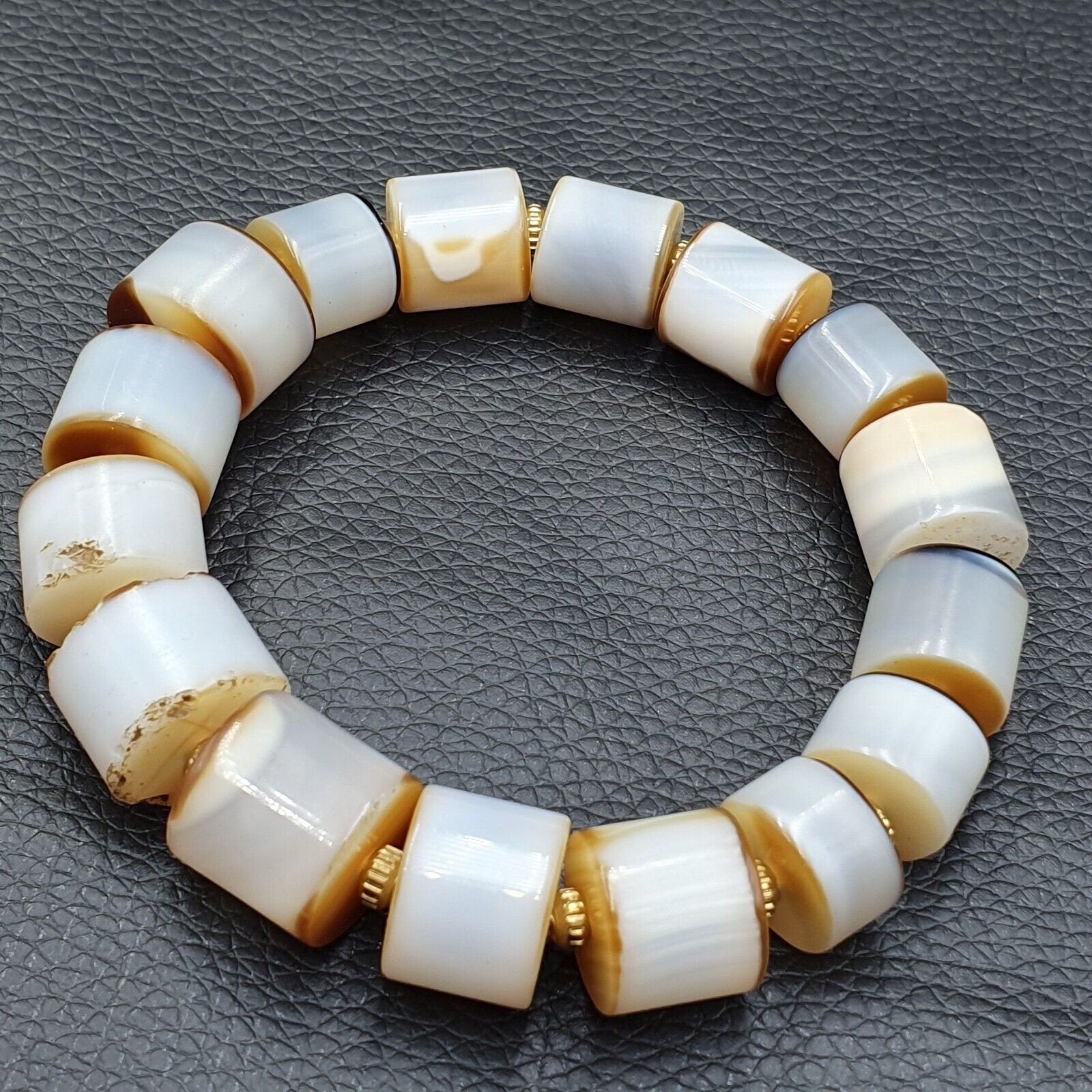 Antique middle eastern white agate beads bracelet agt-3