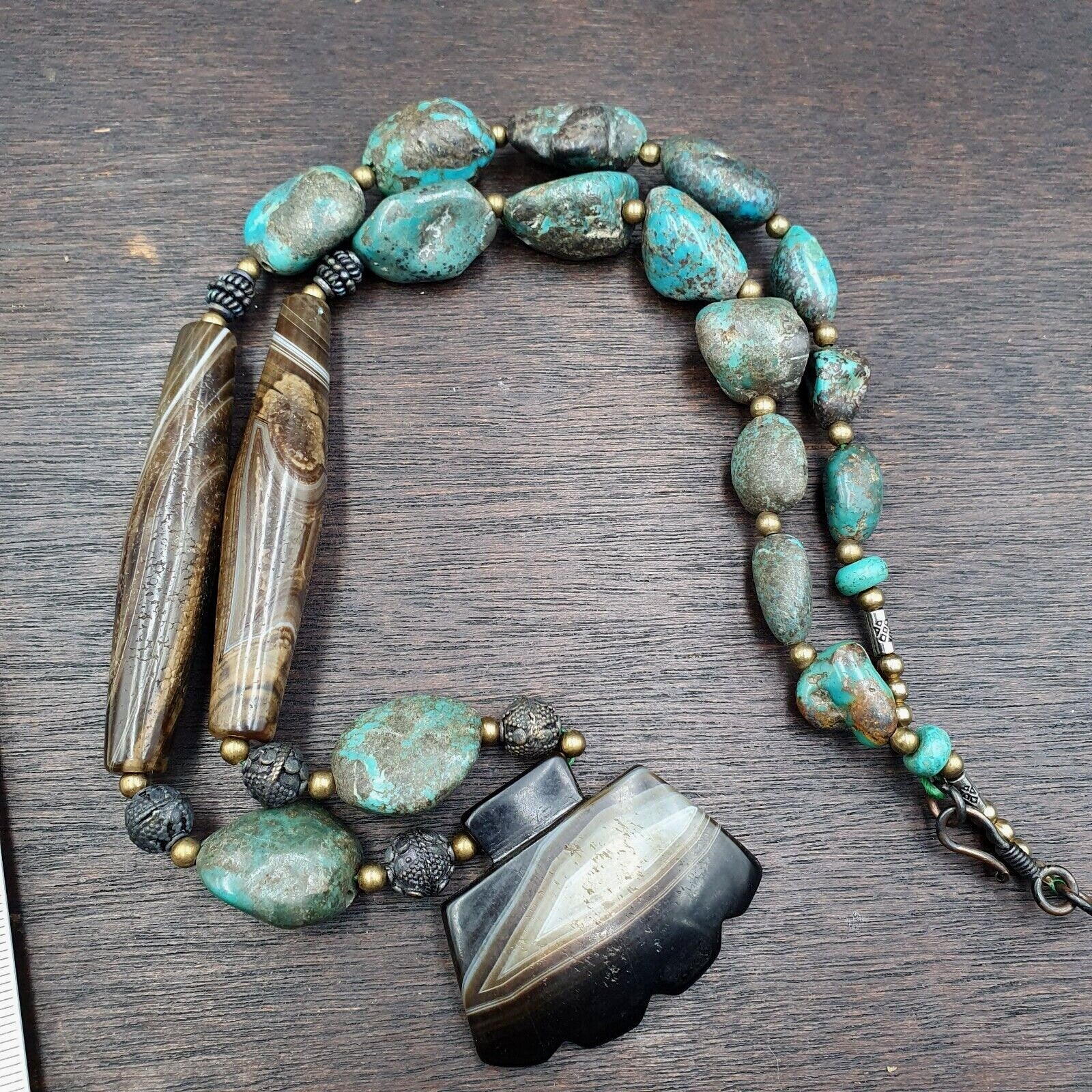 Antique himalayan tibetan agate, turquoise amulet beads necklace trq2
