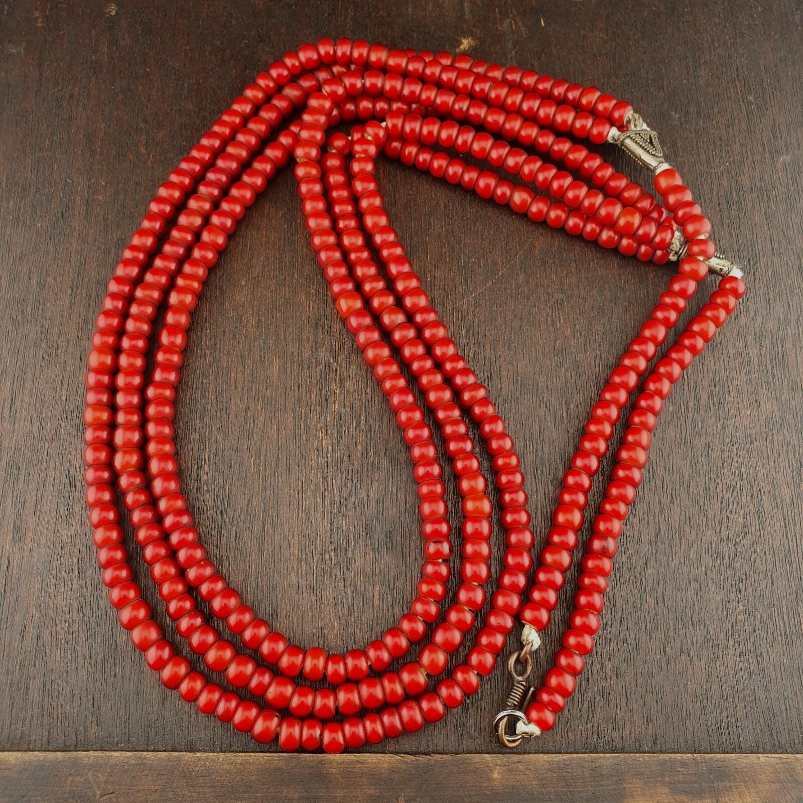 7 mm antique venetian white heart trade beads multi strands necklace