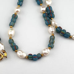 Freshwater Pearl & African Glass Beads Necklace and Bracelet Set 18" Handmade Jewelry Gift for Women Gift for her