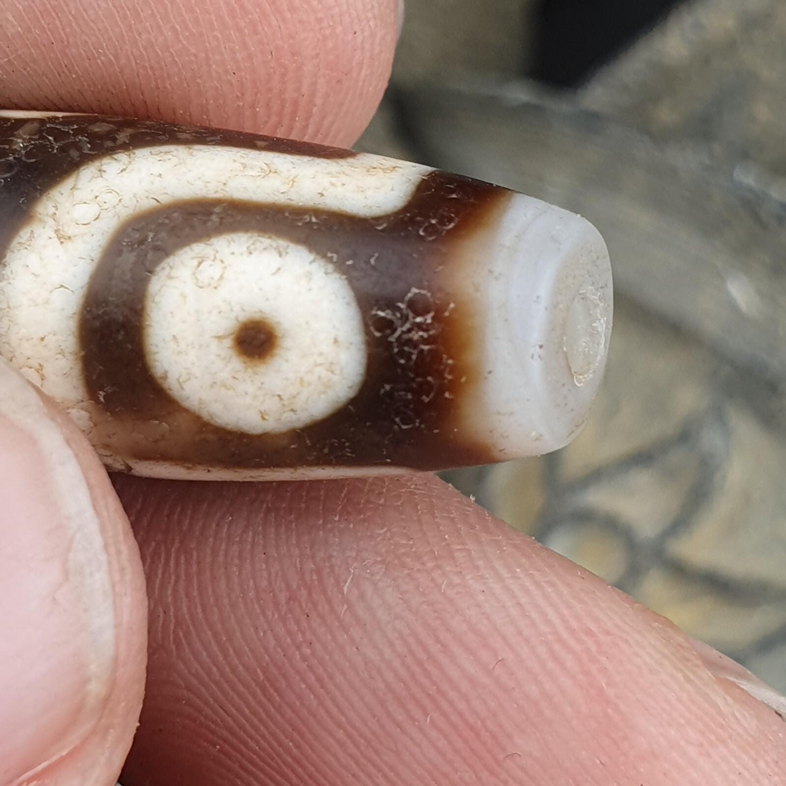 3 Eye Agate Dzi Bead: Antique Himalayan Spiritual Charm