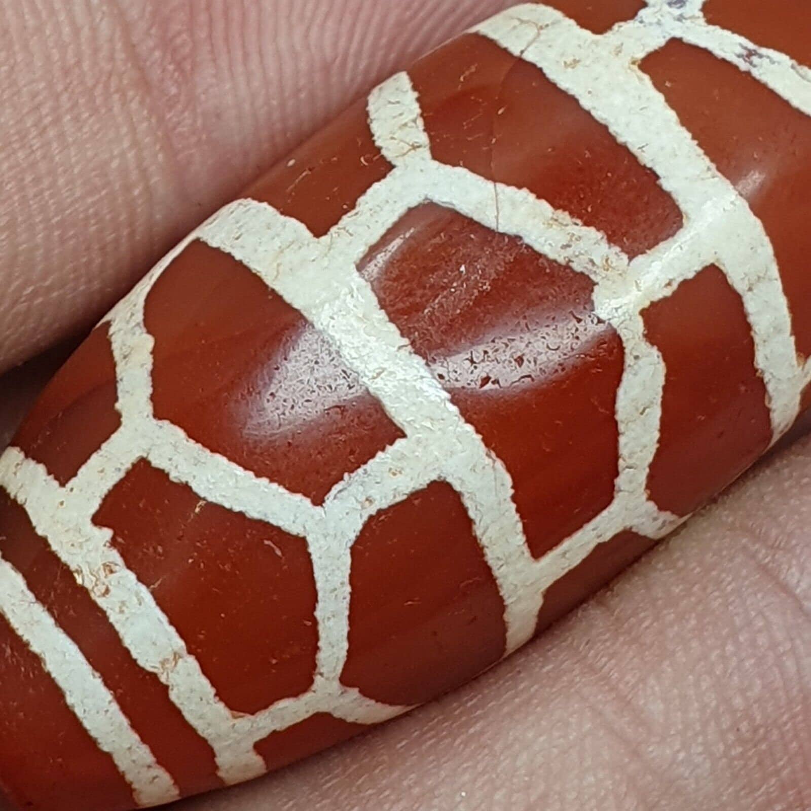 A huge carnelian etched agate antique jewelry beads pendant 44x20mm