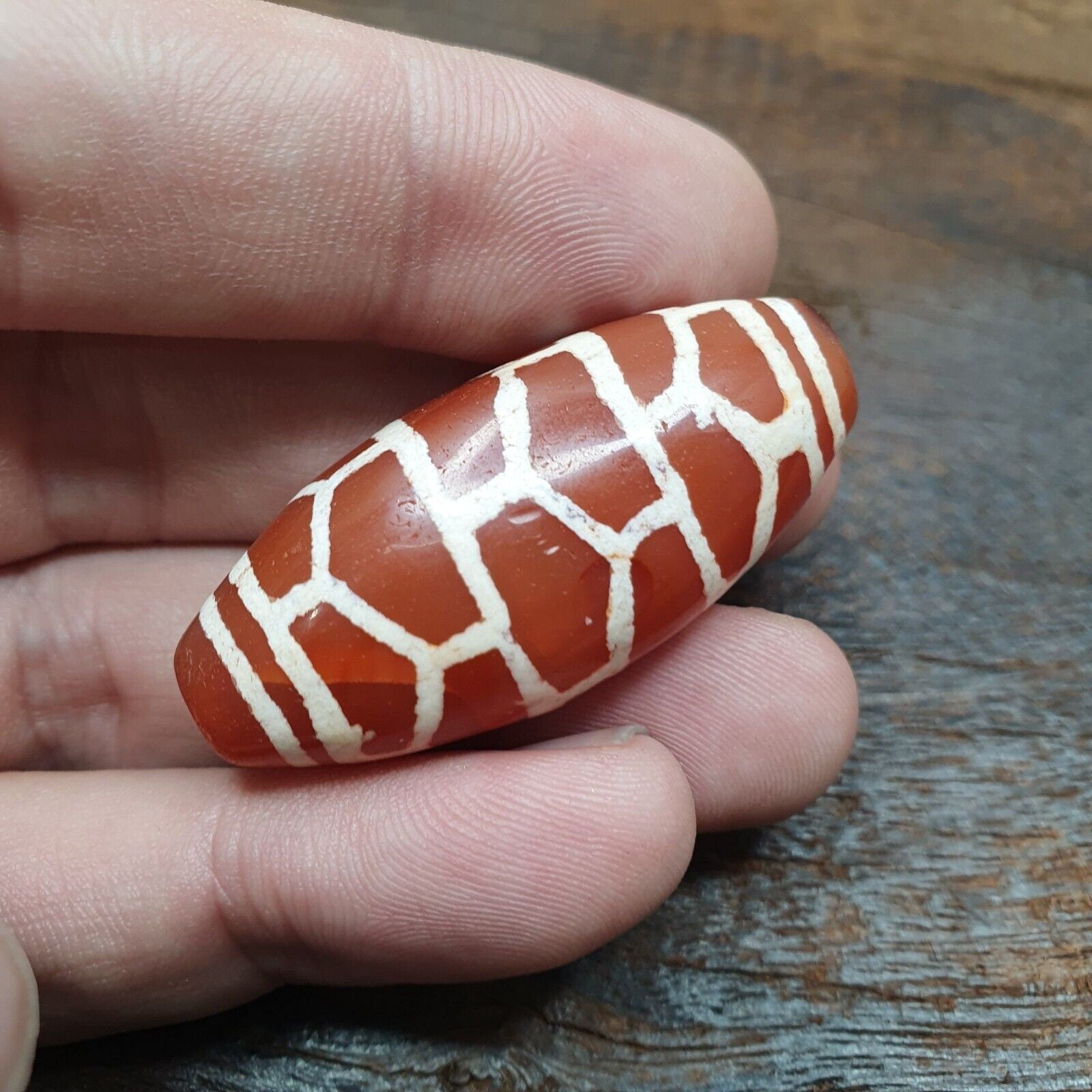 A huge carnelian etched agate antique jewelry beads pendant 44x20mm