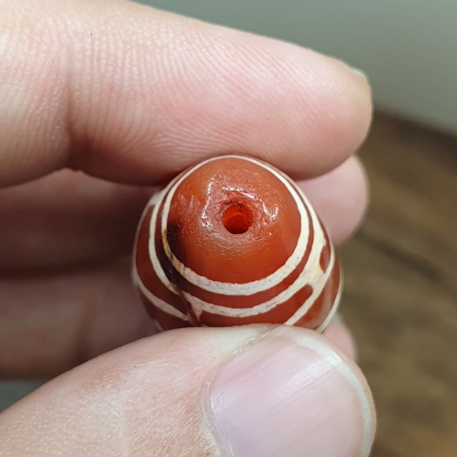 A huge carnelian etched agate antique jewelry beads pendant 44x20mm