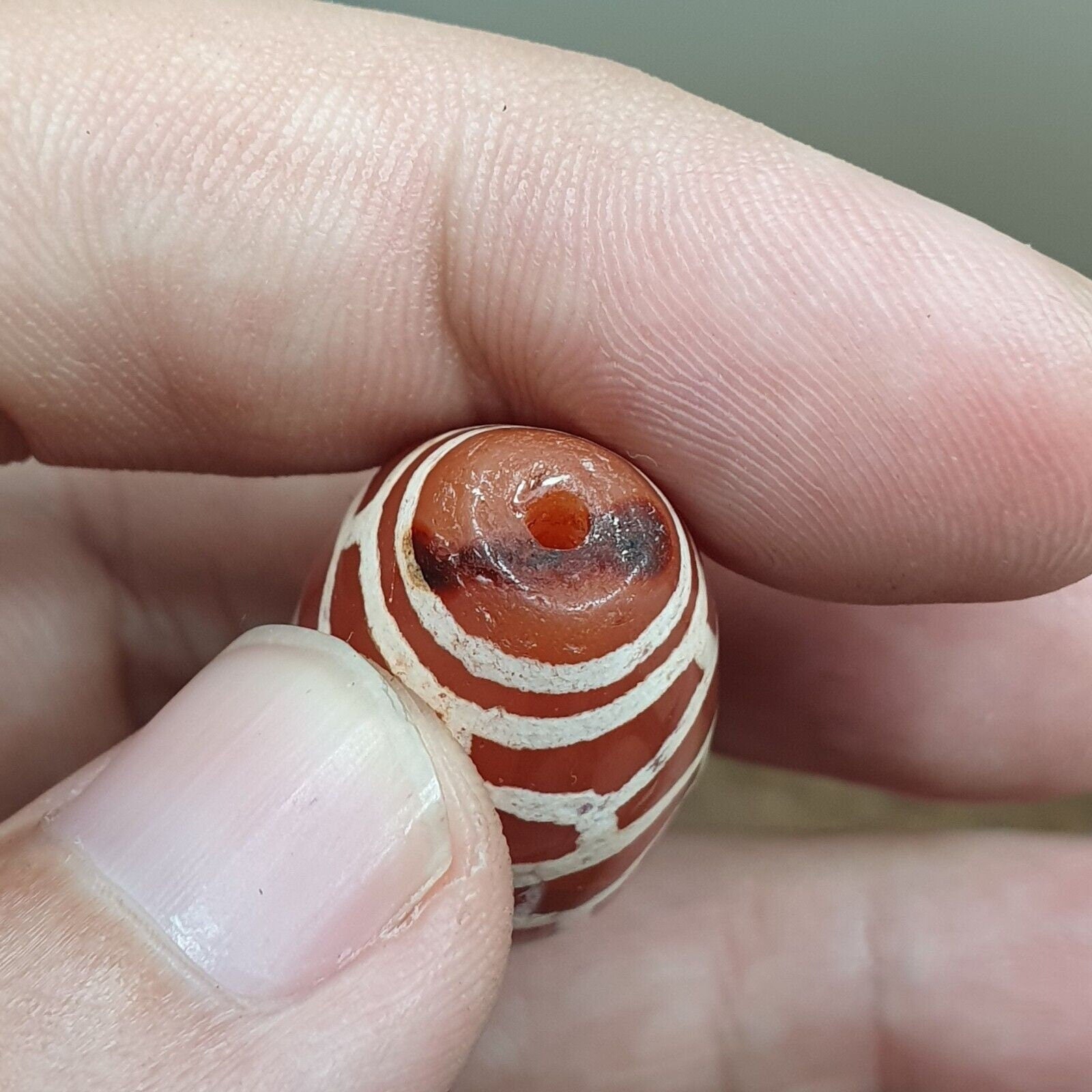 A huge carnelian etched agate antique jewelry beads pendant 44x20mm
