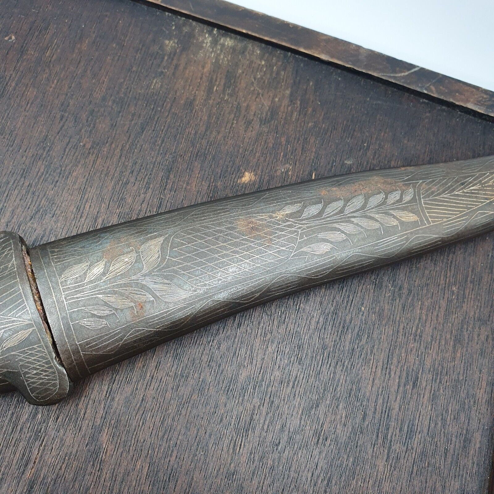 Antique persian silver inlay dagger vintage lion -head handle with sheath