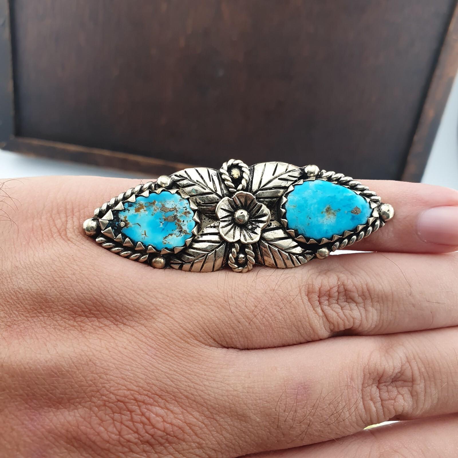 Vintage Arizona Turquoise Ring: Adjustable Brass Band, Natural Stone