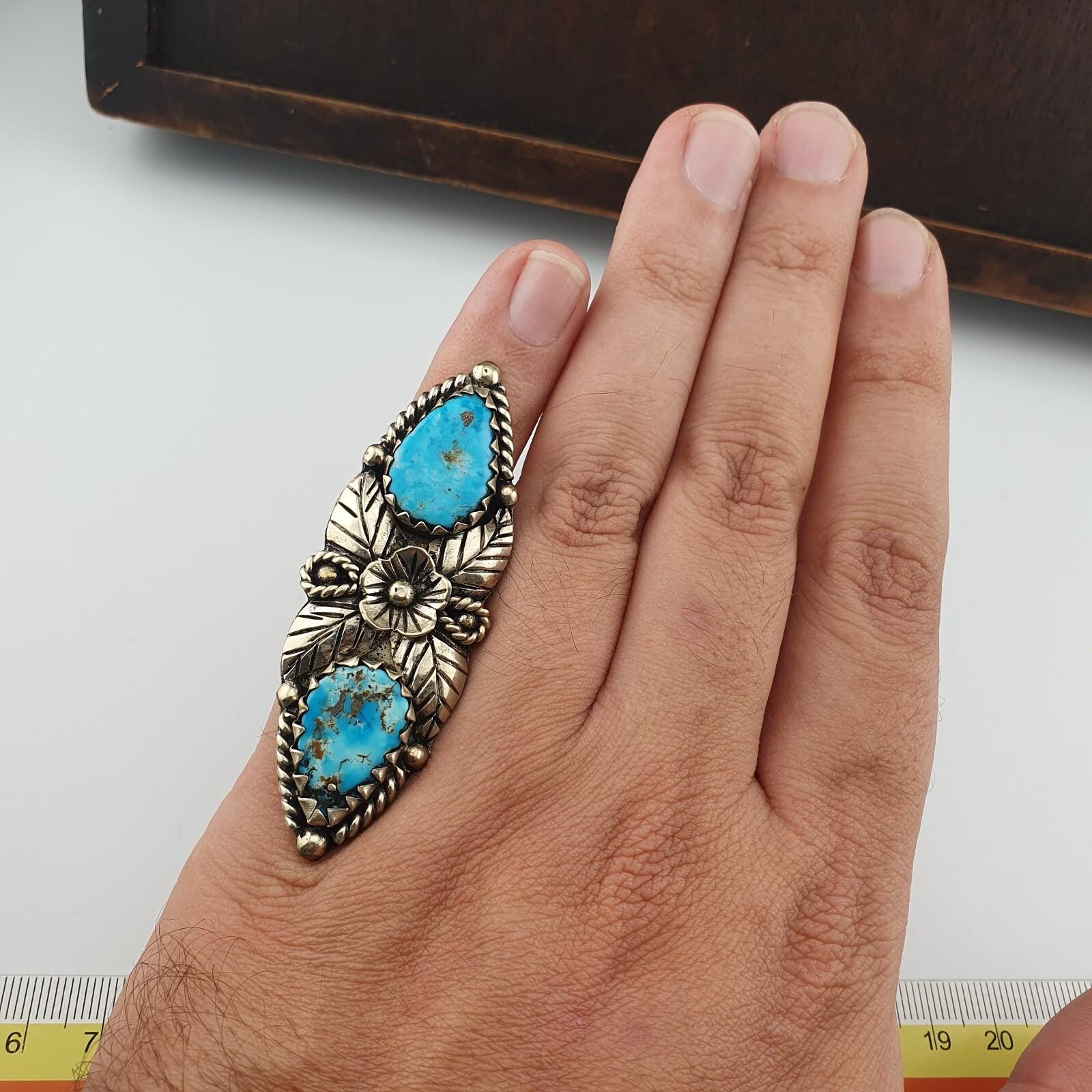 Vintage Arizona Turquoise Ring: Adjustable Brass Band, Natural Stone