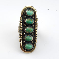 Vintage Arizona Green Turquoise Ring: Adjustable Brass Band, USA Made