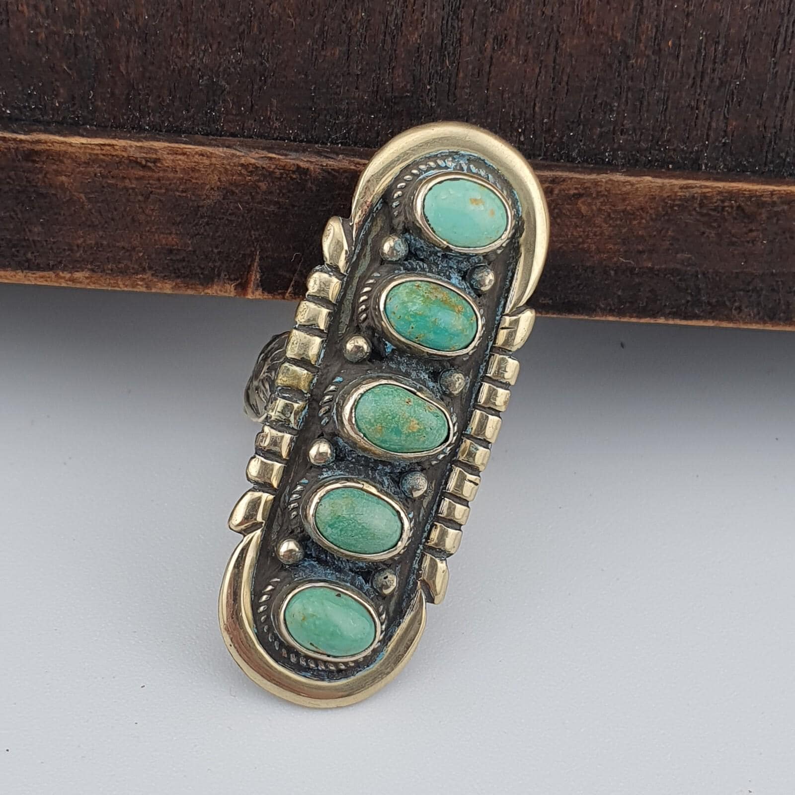 Vintage Arizona Green Turquoise Ring: Adjustable Brass Band, USA Made