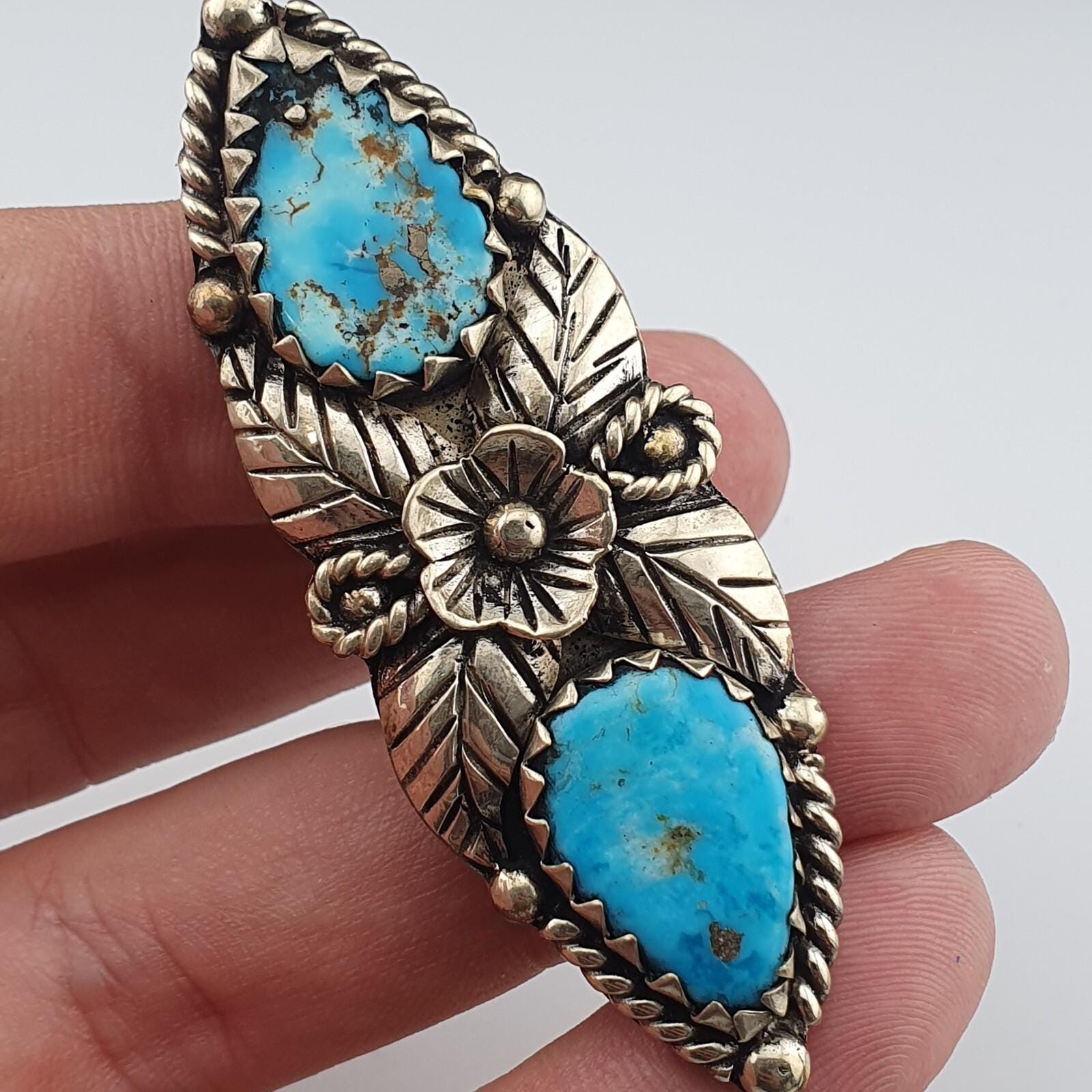 Vintage Arizona Turquoise Ring: Adjustable Brass Band, Natural Stone