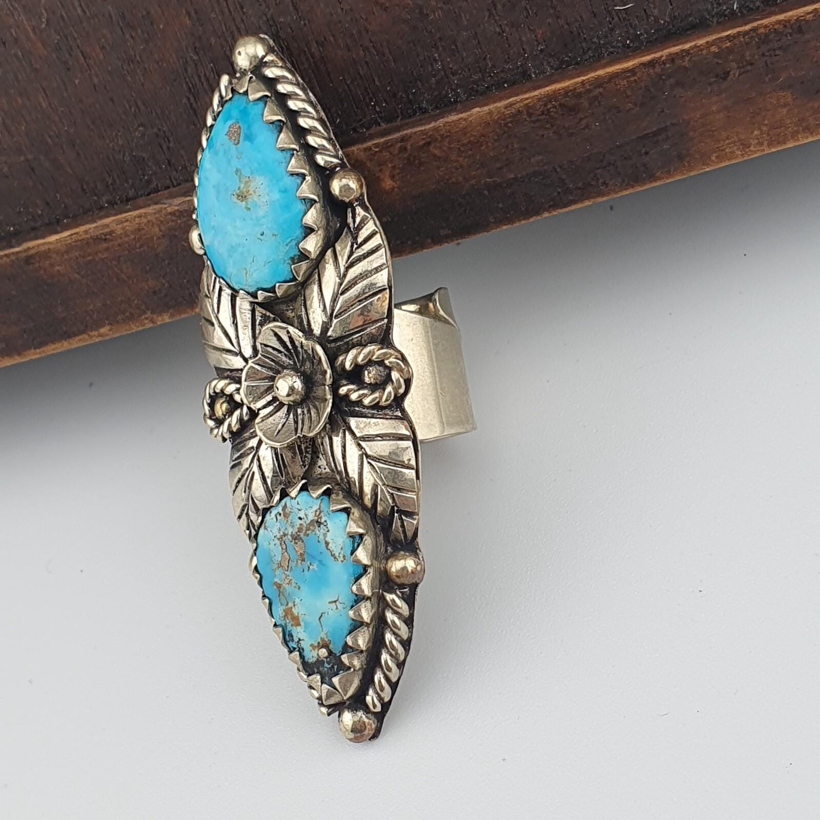 Vintage Arizona Turquoise Ring: Adjustable Brass Band, Natural Stone