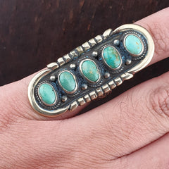 Vintage Arizona Green Turquoise Ring: Adjustable Brass Band, USA Made