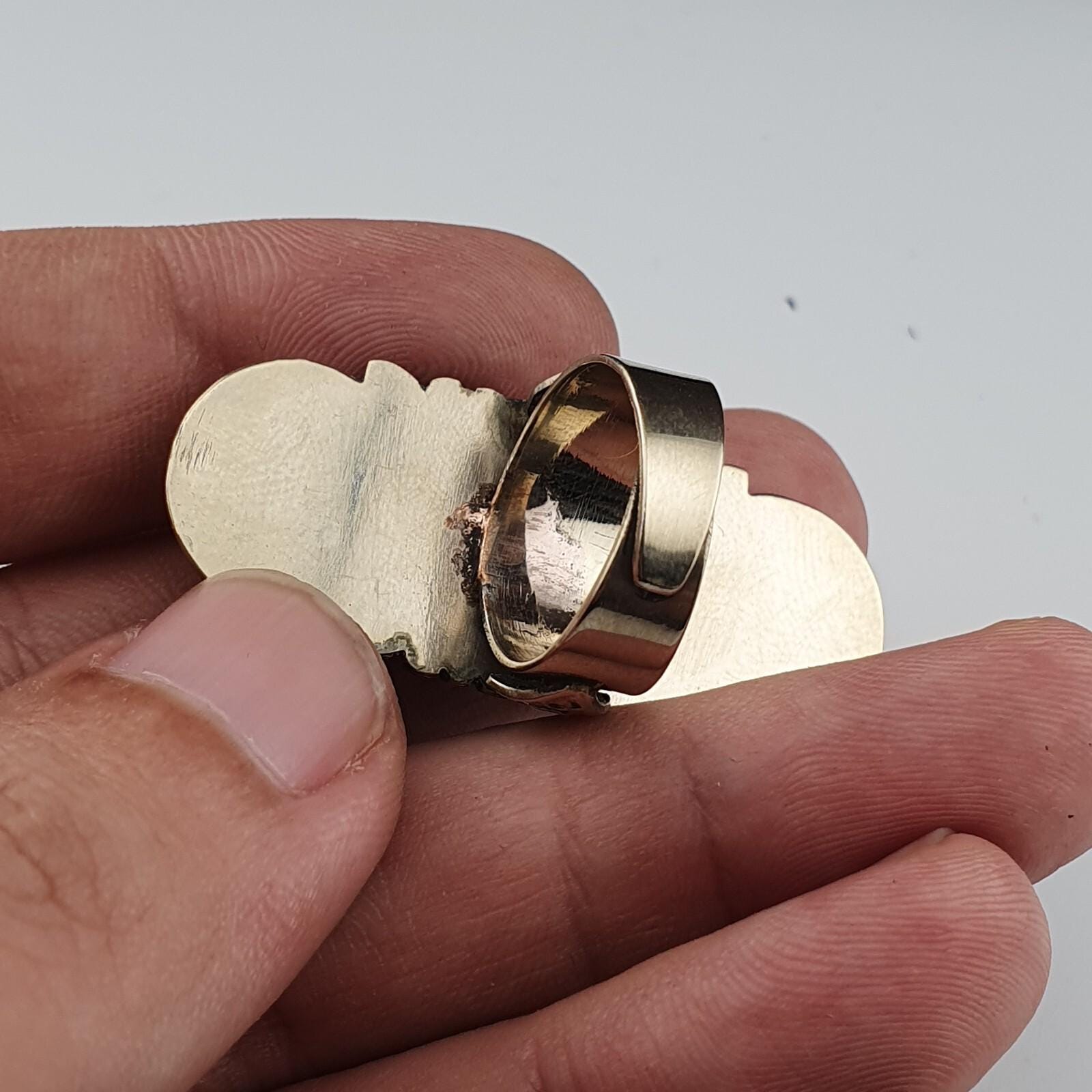 Vintage Arizona Green Turquoise Ring: Adjustable Brass Band, USA Made