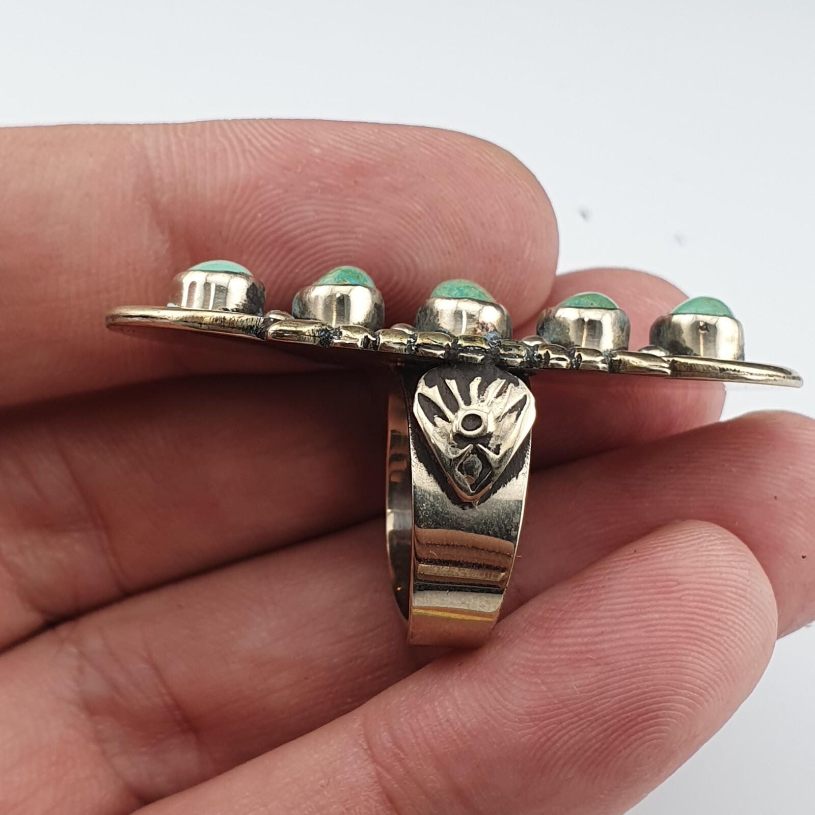 Vintage Arizona Green Turquoise Ring: Adjustable Brass Band, USA Made